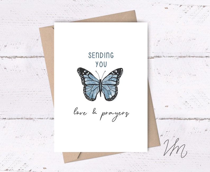 Butterfly Card, Sending You Love & Prayers printable card, Christian sympathy cards, praying for you card, sympathy cards, religious cards image 1