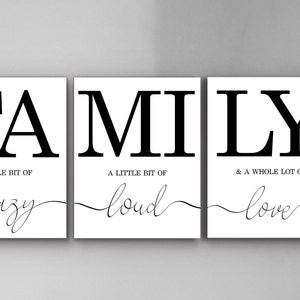 Family, Crazy loud, love, family gift, Family art, Family Décor  Wall art set, Christmas Gift, Family definition set of 3, family sign.