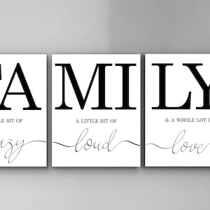 Family, Crazy loud, love, family gift, Family art, Family Décor  Wall art set, Christmas Gift, Family definition set of 3, family sign.