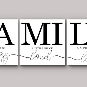 Family, Crazy loud, love, family gift, Family art, Family Décor  Wall art set, Home Décor Art, Family definition set of 3, family sign.