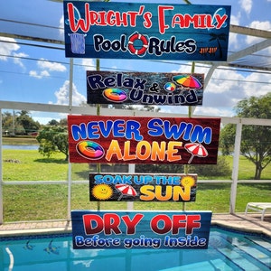 Letrero para piscina, crea tu propio letrero para piscina, patio trasero, terraza, barbacoa, jacuzzi, spa, letreros exteriores personalizados, reglas de la piscina, Día del Padre, casa nueva, piscina nueva.