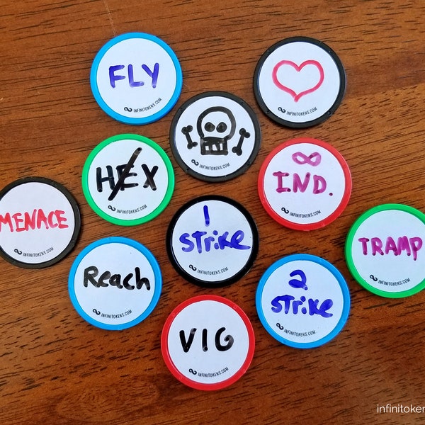 Dry Erase Counters / Tokens / Fähigkeitszähler - löschbare, wiederverwendbare Discs für Spiele wie Magic the Gathering und RPGs.