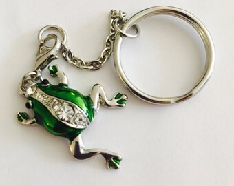 Green, silver Frog animal keychain