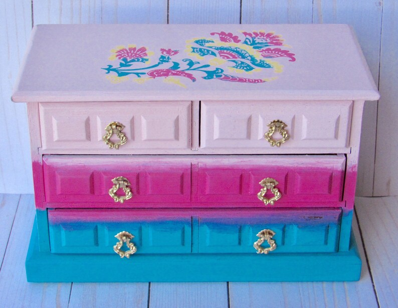 Upcycled Vintage Stenciled Music/jewelry Box, Blended Vintage Stenciled