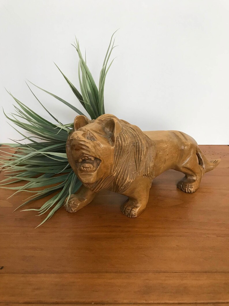 Vintage Hand Carved Wood Lion / Wooden Lion Statue / Figurine Etsy UK