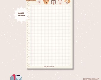 May include: A beige notepad with a grid pattern and dog illustrations at the top. The notepad has the text "my notes" and "MAILED TO YOU". The notepad measures 14 x 21.6 cm and has 50 sheets.