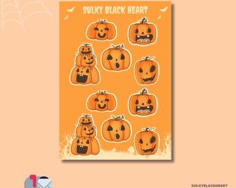 Arkusz naklejek z dynią emoji na Halloween: Naklejki do planera Kawaii