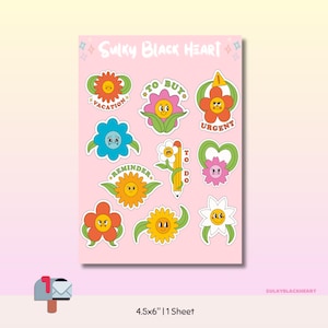 Retro 90s Inspired Flowers Sticker Sheet Planner Stickers Journaling Scrapbooking Bright Colored Kawaii Stickers Office Gifts