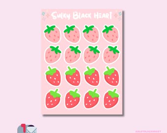Foglio di adesivi Kawaii Fragole: Bacche Rosa, Agenda, Diario