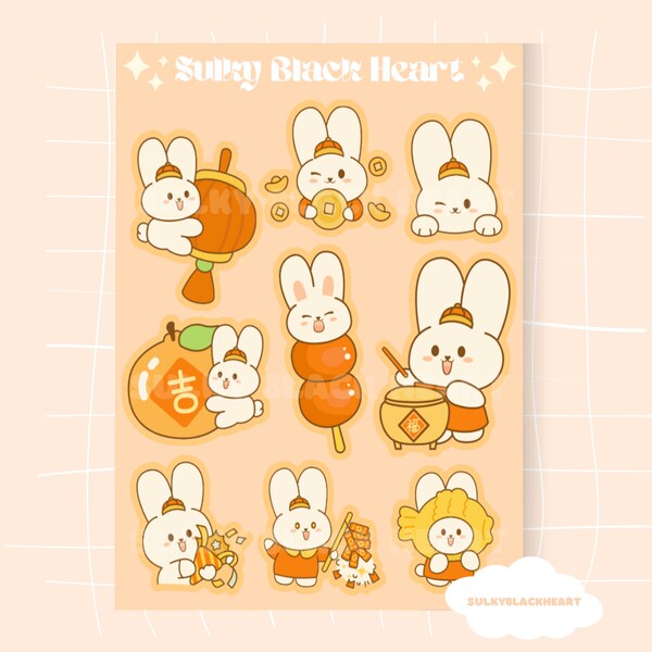 Chinese Bunnies Chinese New Year Year of the Rabbit Sticker Sheet Planner Stickers Journaling Scrapbooking Office Gifts (2 QTY) Aesthetic