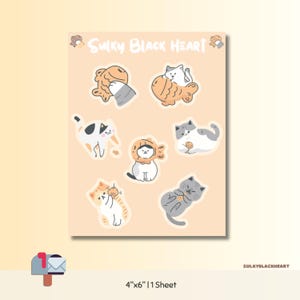 Pegatinas de gato Taiyaki, hojas de pegatinas para planificador, pegatinas para diario, álbumes de recortes, pegatinas inspiradas en comida japonesa kawaii, regalos de oficina