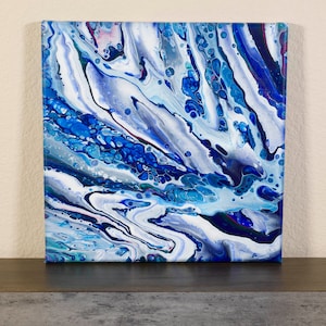 Inclement | Original Acrylic Pour Painting on Canvas, Blue Acrylic Fluid Art, Canvas Fluid Painting, Contemporary Art, Wall Art, 10x10