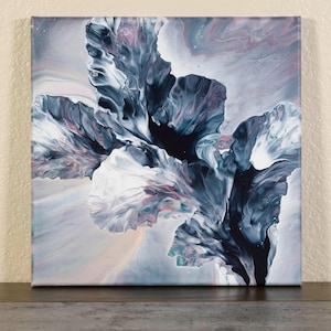 Echoes in Gray | Signed Original Pour Painting, Acrylic Fluid Art, Abstract Canvas Wall Art for Bedroom, Muted Colors, Fluid Painting, 12x12