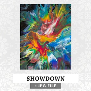 Stampa di pittura acrilica Showdown/Arcobaleno, download digitale di Fluid Art, arte murale astratta stampabile per camera da letto, arte per uso commerciale