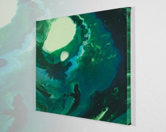 Bowing Return | Original Green Acrylic Pour Painting, Abstract Canvas Wall Art, Green Abstract Painting, Original Painting, Fluid Art, 12x16