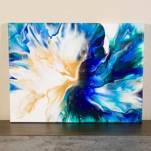 Golden Beauty | Original Acrylic Pour Painting on Canvas, Gold Flower Painting, Acrylic Fluid Art, Canvas Fluid Painting, Home Decor, 9x12