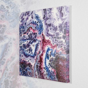 Stinger | Original Fluid Acrylic Pour Painting, Abstract Canvas Wall Art, Purple Bedroom Decor, Original Painting, Purple Canvas Art, 12x12