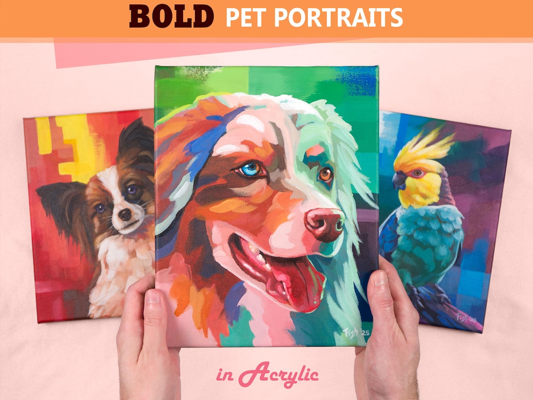 Custom Hand-Painted Pet Portrait from Photo, Expressive & Colorful Acrylic Painting on Canvas