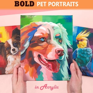 Custom Hand-Painted Pet Portrait from Photo, Expressive & Colorful Acrylic Painting on Canvas