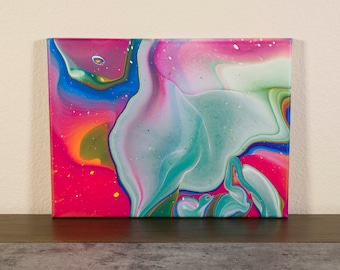 Wavelength | Original Acrylic Pour Painting on Canvas, Rainbow Fluid Art, Colorful Fluid Painting, Rainbow Wall Art, Home Decor, 9x12