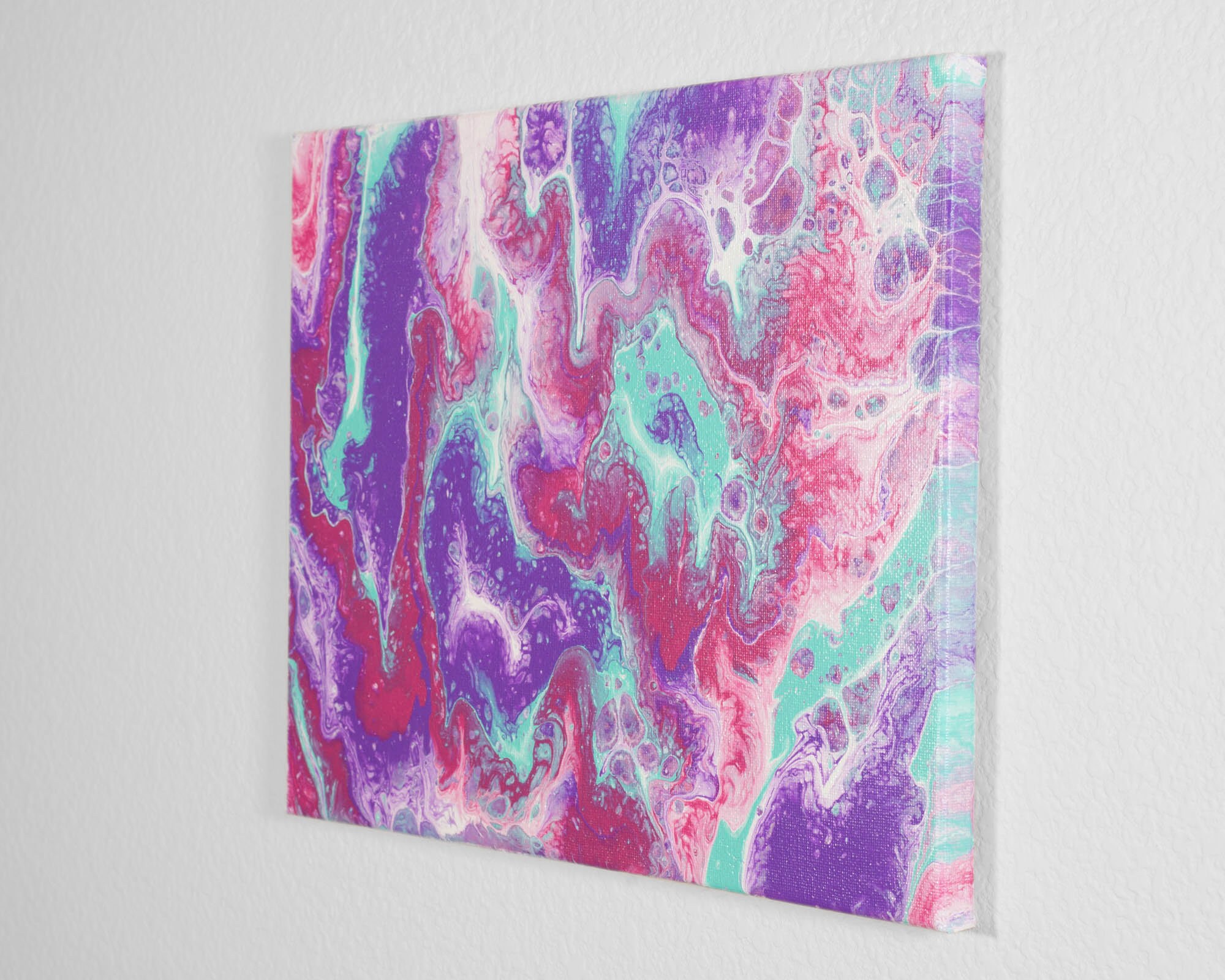 Trila Original Fluid Acrylic Pour Painting, Pink and Purple Canvas Wall Art, Girl Bedroom Decor