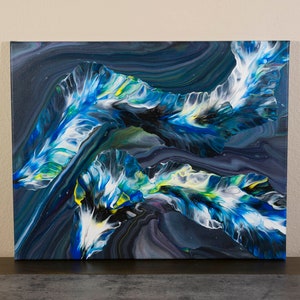 Jet Streams | Original Dutch Pour Painting on Canvas, Acrylic Fluid Art, Blue and Gray Fluid Painting, Pour Art, Canvas Wall Art, 16x20
