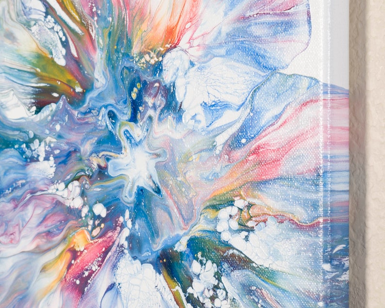 Puddle Bloom Original Fluid Acrylic Pour Painting, Colorful Fluid