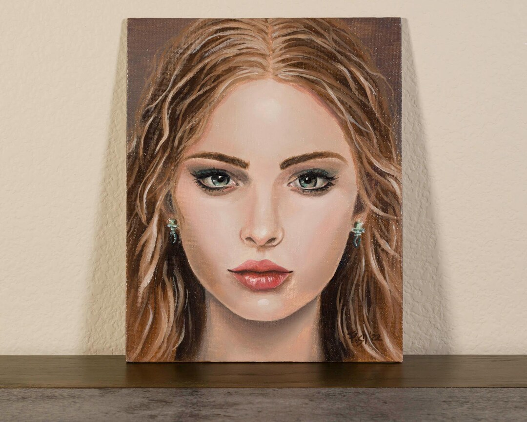 Audrey | Original Woman Portrait Oil Painting on Canvas Panel, Small ...