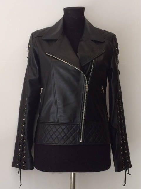 Rockstar Leather Jacket Custom Made Fit for Woman Short Modern Handmade ...