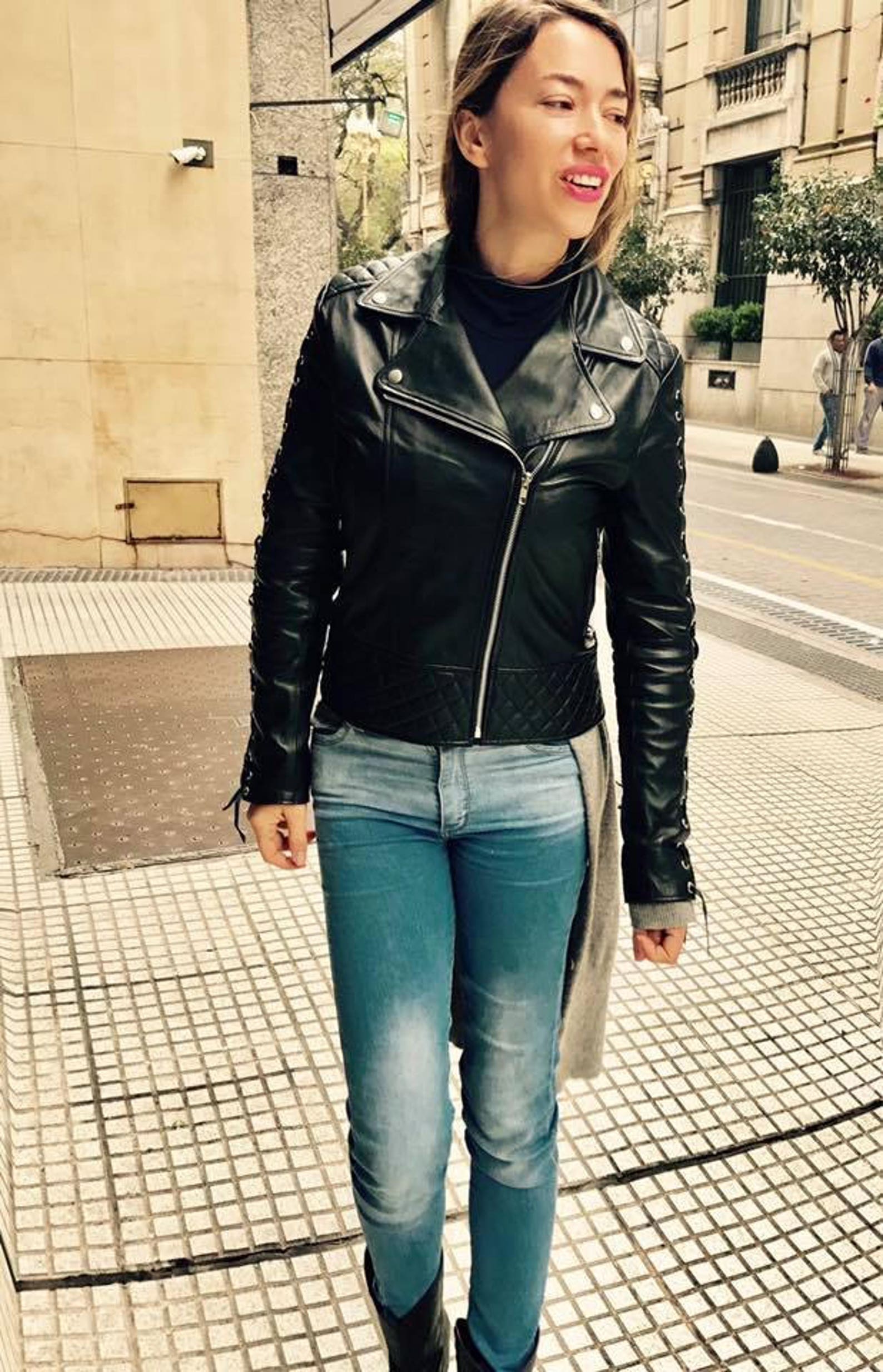 Rockstar Leather Jacket Custom Made Fit for Woman Short Modern Handmade ...