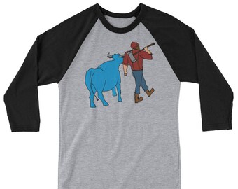 Camisa raglan masculina/unissex de manga comprida Paul Bunyan/Babe the Blue Ox Native Minnesota