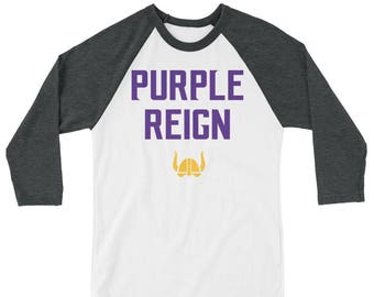 Purple Reign Minnesota Vikings Football Fan Let's Skol Crazy Miracle Unisex 3/4 Sleeve Raglan Shirt