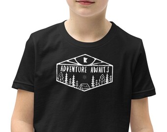 Adventure Awaits Minnesota Outdoors Camping, Hiking, Explore Kids/Youth T-Shirt