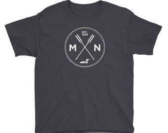 Adventure Minnesota Seal T Shirt - MN, Est 1858, Loon, Oars Youth Short Sleeve T-Shirt