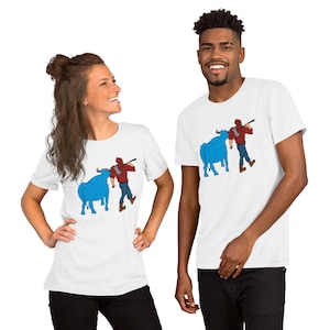Paul Bunyan/Babe the Blue Ox Native Minnesota Camiseta Unisex de Manga Corta para Hombres/Unisex