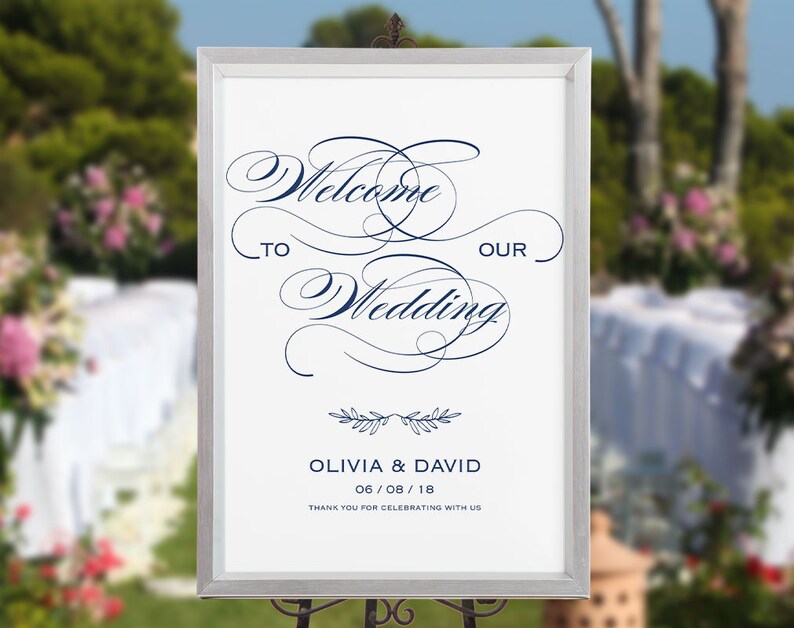 DIY Welcome Sign Welcome to Our Wedding Wedding Welcome Sign Template printable welcome sign ecc-01 Navy Blue Welcome