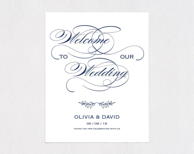 DIY Welcome Sign Welcome to Our Wedding Wedding Welcome Sign Template printable welcome sign ecc-01 Navy Blue Welcome