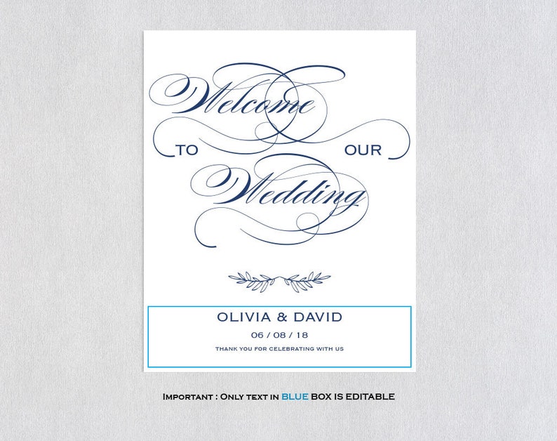 DIY Welcome Sign Welcome to Our Wedding Wedding Welcome Sign Template printable welcome sign ecc-01 Navy Blue Welcome
