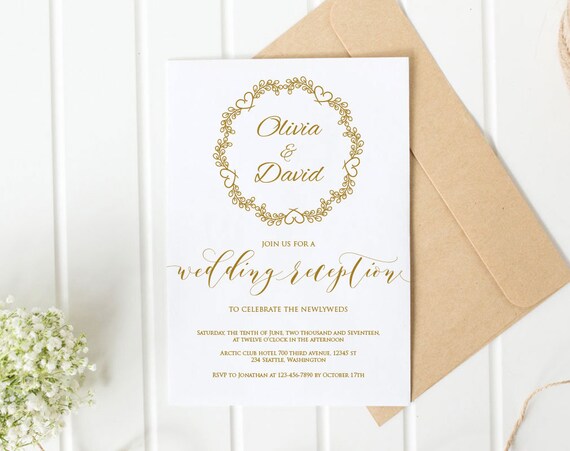 Printable Wedding Reception Invitation Template Evening Etsy
