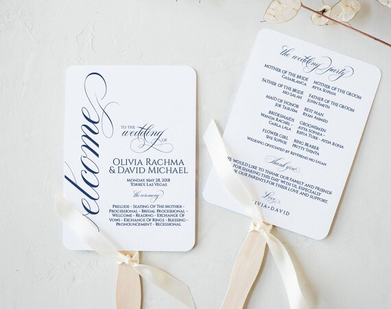 Navy Blue Wedding Program Template Wedding Program Printable Etsy