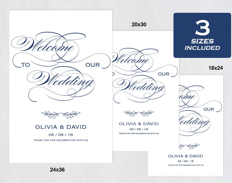 DIY Welcome Sign Welcome to Our Wedding Wedding Welcome Sign Template printable welcome sign ecc-01 Navy Blue Welcome