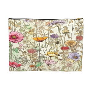 Wildflowers Accessory Pouch, Floral Zipper Bag, Botanical Makeup Case, Nature Lover Gift, Small Storage Pouch, Boho Coin Purse