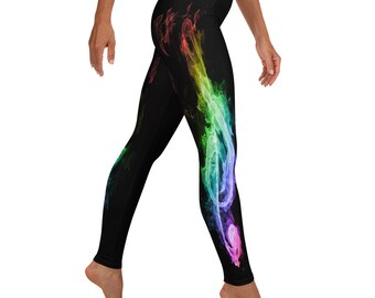 Colorful Music Note Leggings, Abstract Smoke Art