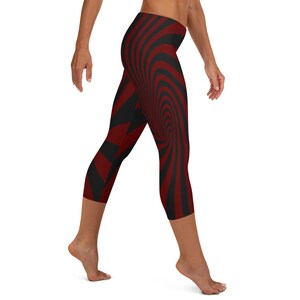 Psychedelic Swirl Capri Leggings: Red and Black Trippy Yoga Pants