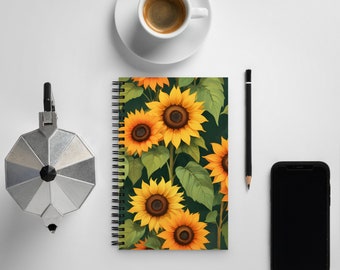 Sunflower Spiral Notebook, Floral Journal, Cute Stationery