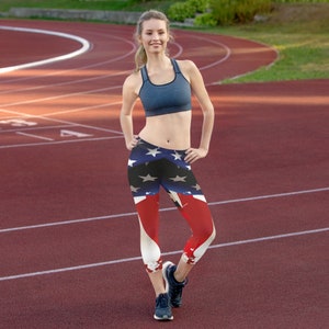 American Flag Capri Leggings for Women Patriotic Stars and Stripes