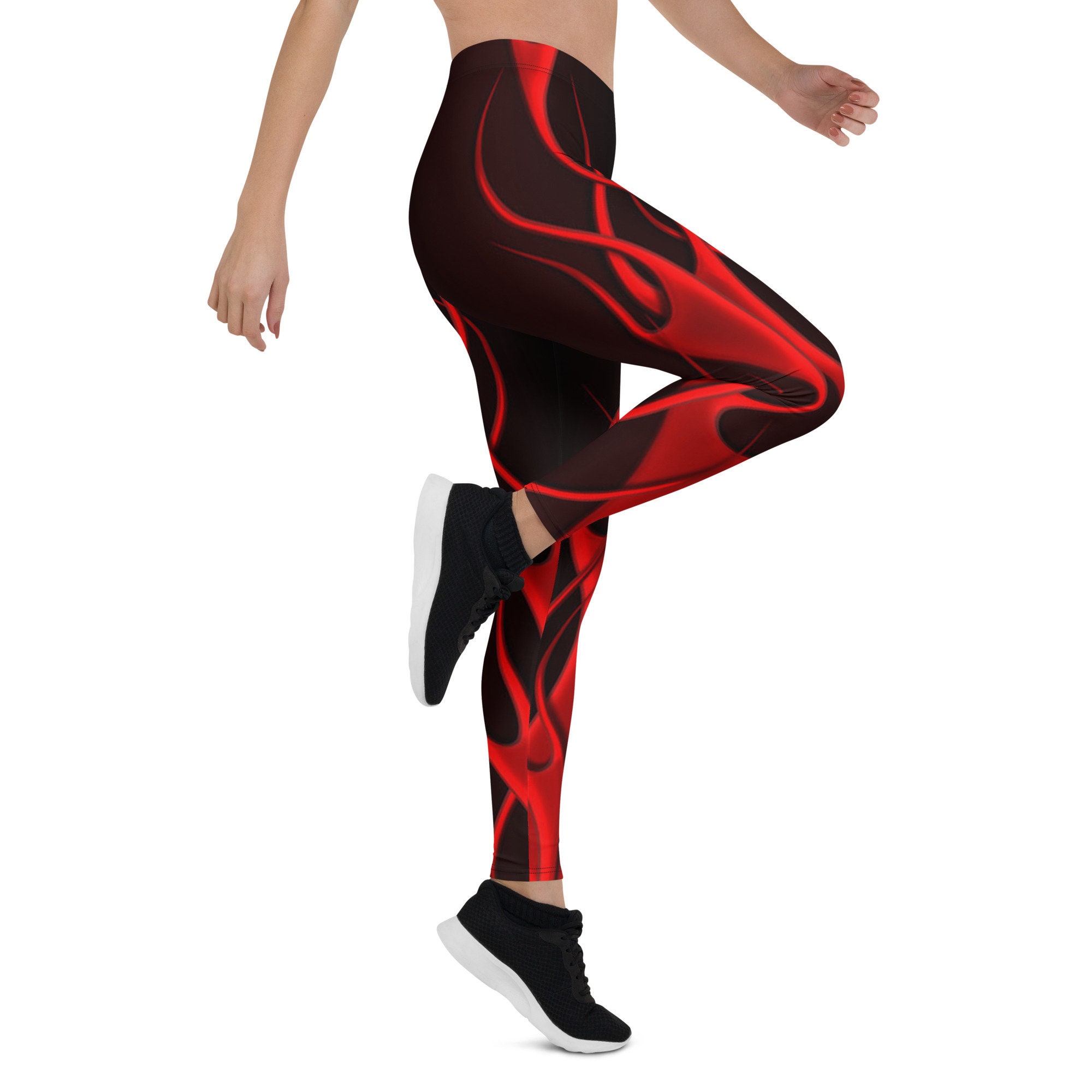 Red Flame Print Leggings, Fire Design Yoga Pants - Etsy