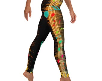 Colorful Music Notes Leggings, Abstract Art Print, Yoga Pants