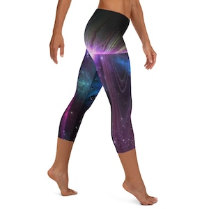 Saturn Leggings, Galaxy Leggings, Cosmic Pants, Meteor Rock, Space Leggings, Cosmic Galaxy Print, Starry Night Activewear, Capri Leggings