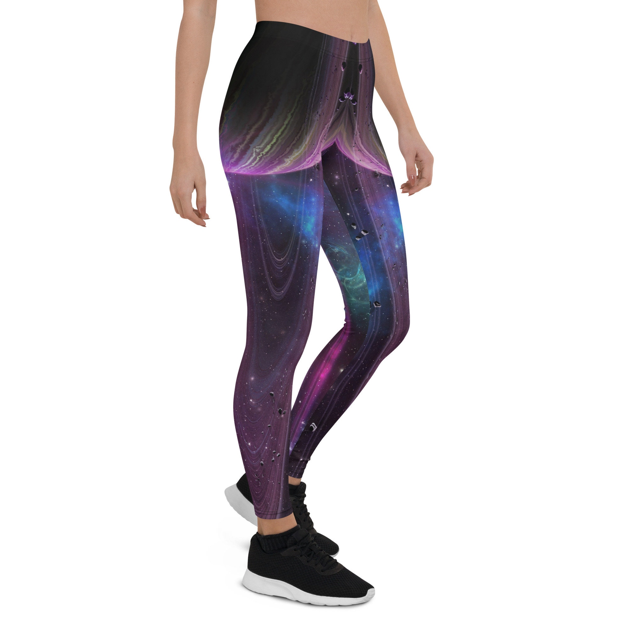 Saturn Leggings, Galaxy Leggings, Cosmic Pants, Meteor Rock, Space Leggings, Cosmic Galaxy Print, Starry Night Activewear,  Full Length